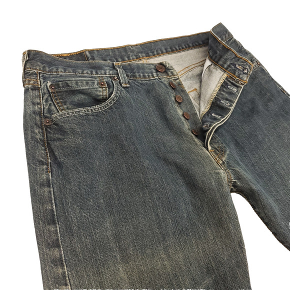 Levi's 501 Jeans Mens 34x34 Blue Dark Wash Faded Straight Classic Denim Rugged - Picture 9 of 12